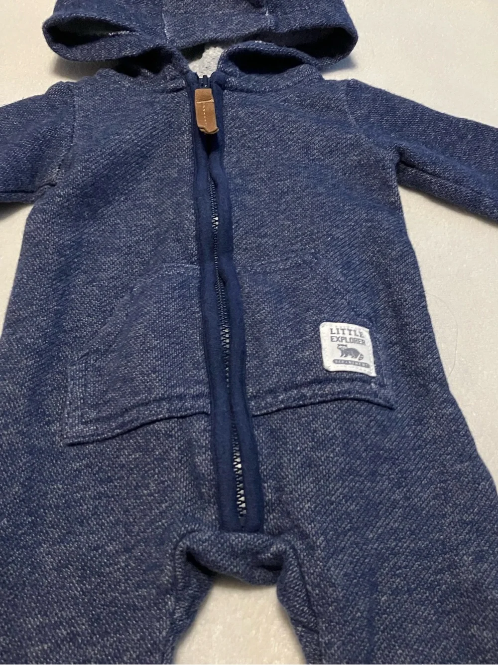 Baby Hooded Raccoon One-Piece Romper in Navy